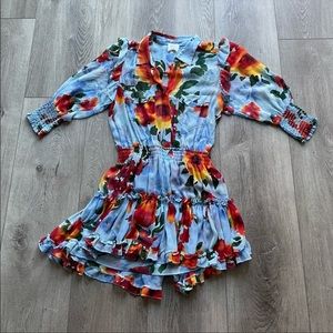 MISA LOS ANGELES ENYA BLUE FLORAL RUFFLE MINI DRESS SIZE MEDIUM